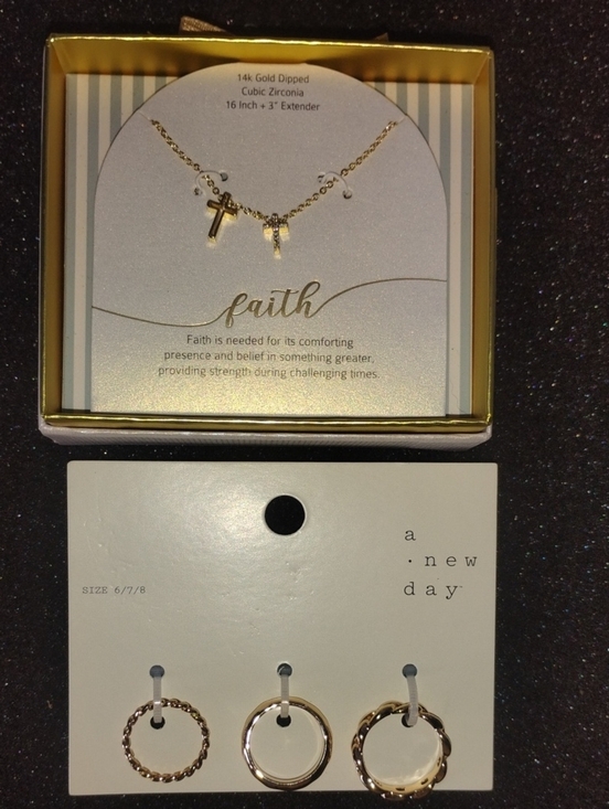 Target Jewelry - Target Gold Tone Cross Necklace and Gold Ring Set